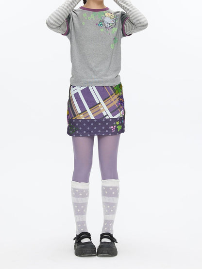 BETWEENAND Grape Purple Polka Dot Plaid Thick Bodycon Women&