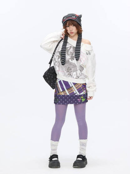 BETWEENAND Grape Purple Polka Dot Plaid Thick Bodycon Women&