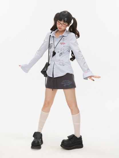 BETWEENAND Gray Casual Music Note Embroidered Print Women&