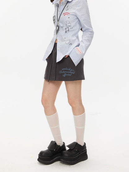 BETWEENAND Gray Casual Music Note Embroidered Print Women&