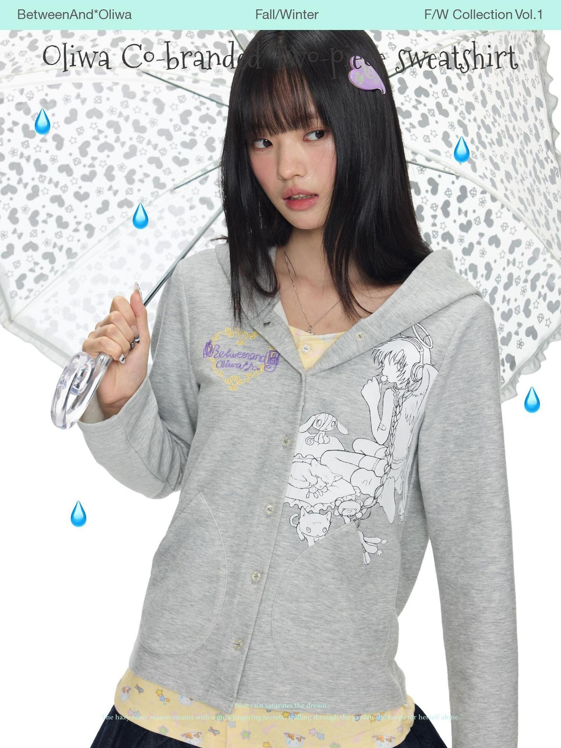 BETWEENAND Gray Faux Two Piece Retro Hooded Women&