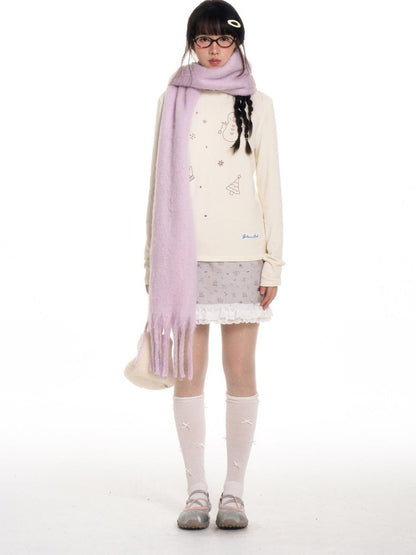 BETWEENAND Gray Full Print Lace Quilted Straight Cut Women&