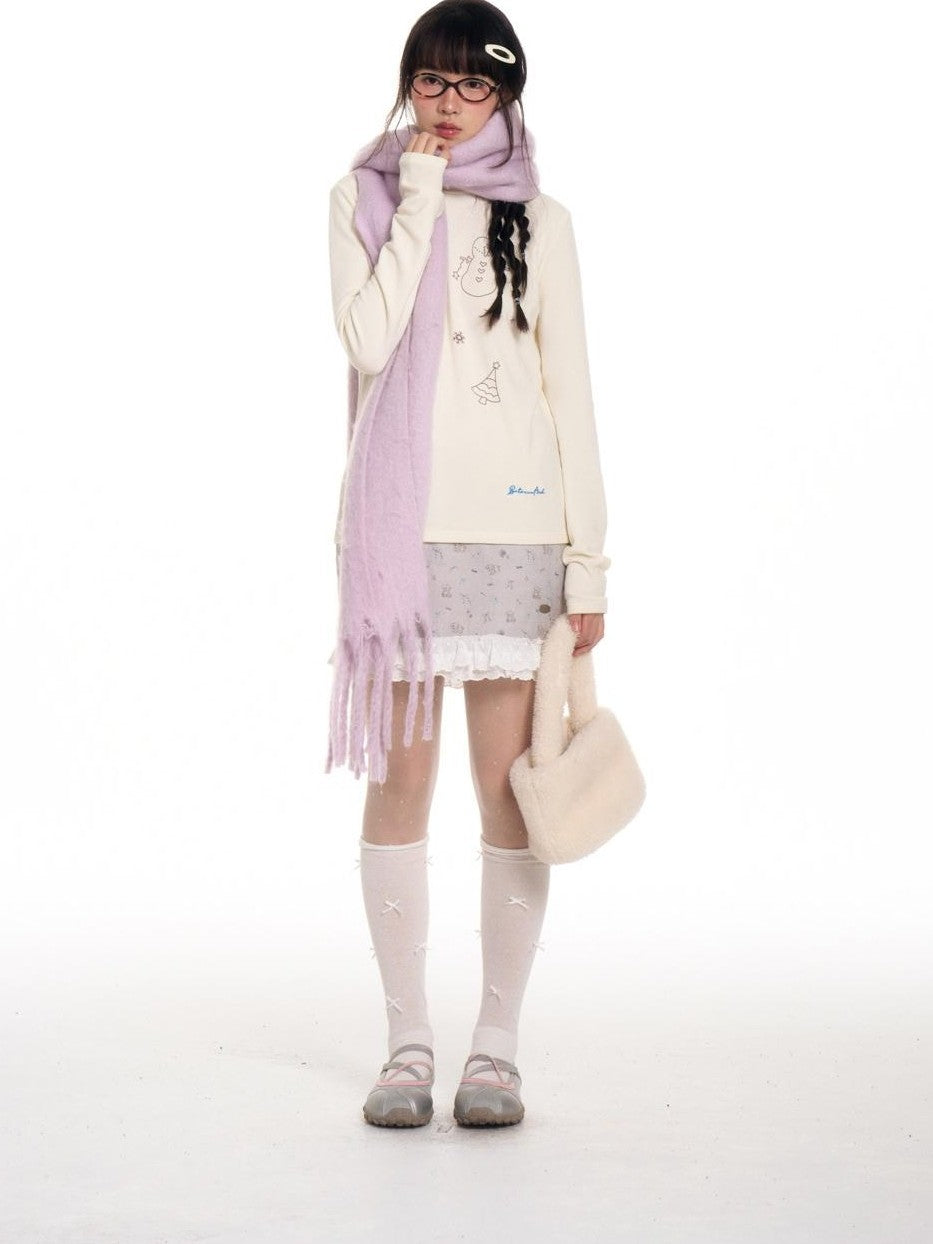 BETWEENAND Gray Full Print Lace Quilted Straight Cut Women&