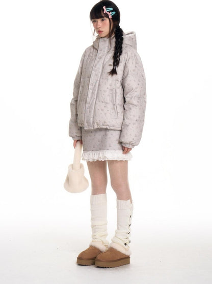 BETWEENAND Gray Full Print Lace Quilted Straight Cut Women&