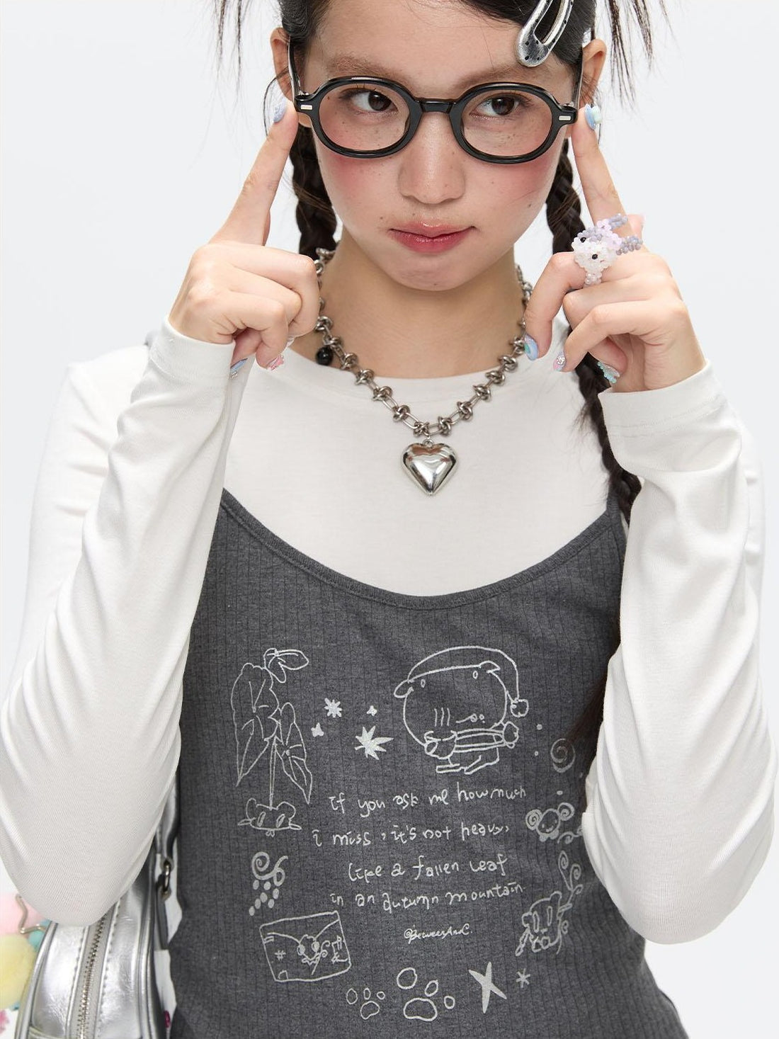 BETWEENAND Gray Glitter Print Faux Two Piece Vest Women&