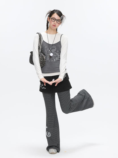 BETWEENAND Gray Glitter Print Faux Two Piece Vest Women&