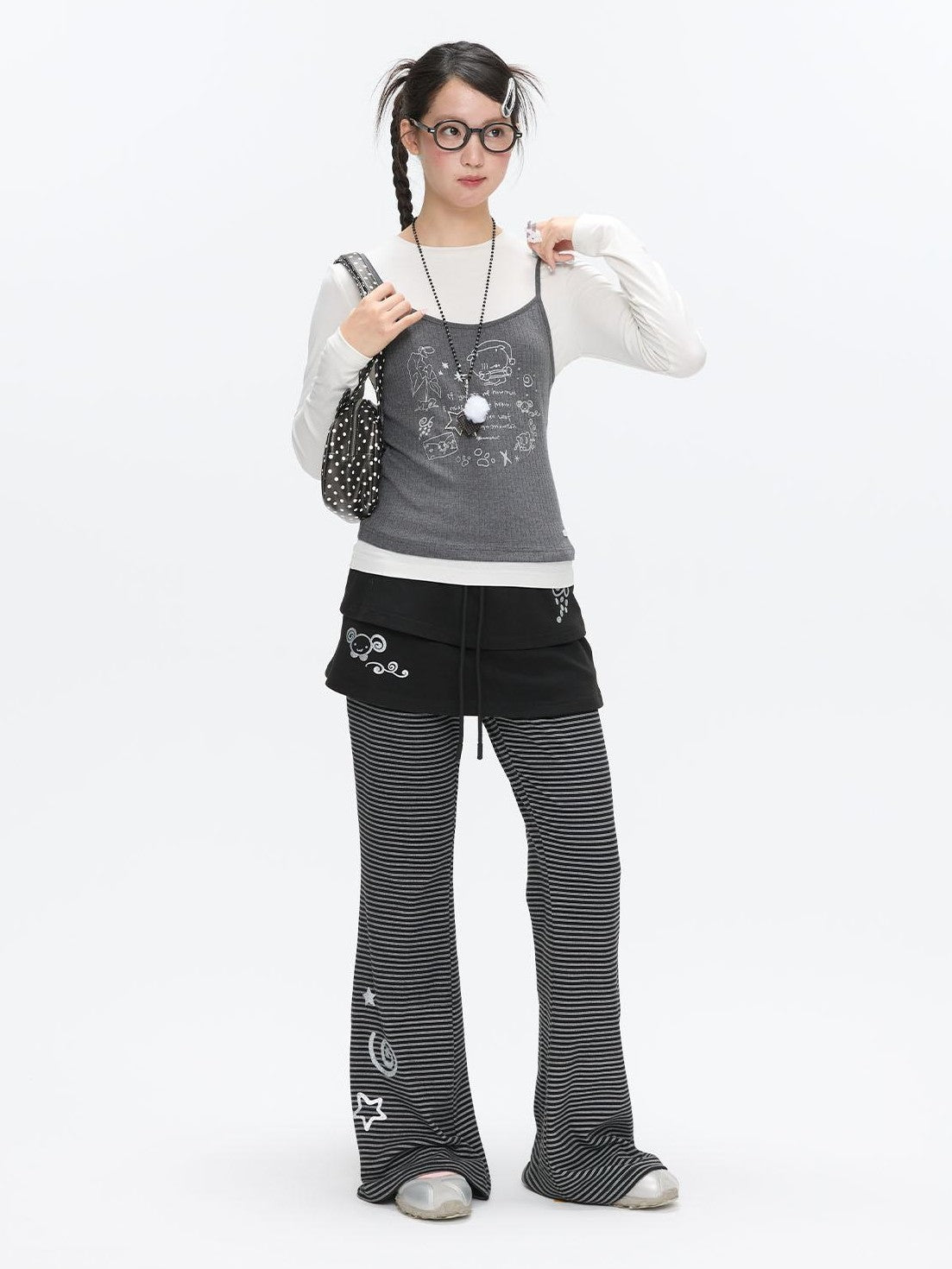 BETWEENAND Gray Glitter Print Faux Two Piece Vest Women&