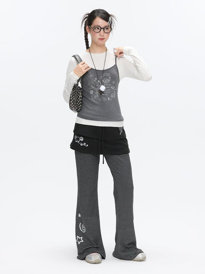BETWEENAND Gray Glitter Print Faux Two Piece Vest Women&
