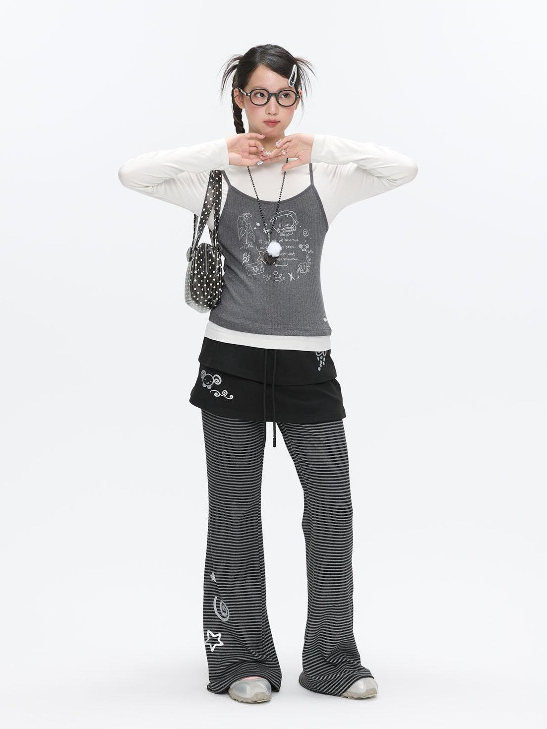 BETWEENAND Gray Glitter Print Faux Two Piece Vest Women&