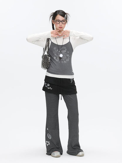 BETWEENAND Gray Glitter Print Faux Two Piece Vest Women&