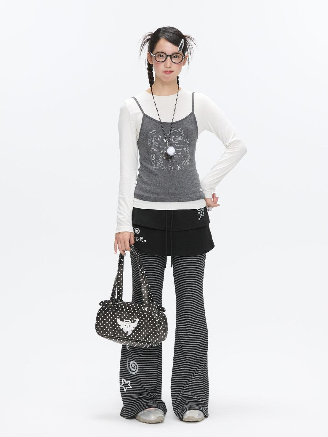 BETWEENAND Gray Glitter Print Faux Two Piece Vest Women&