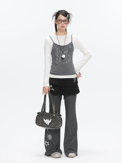 BETWEENAND Gray Glitter Print Faux Two Piece Vest Women&