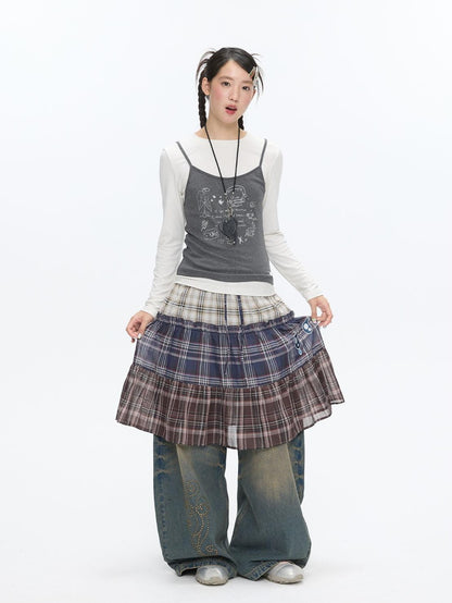 BETWEENAND Gray Glitter Print Faux Two Piece Vest Women&