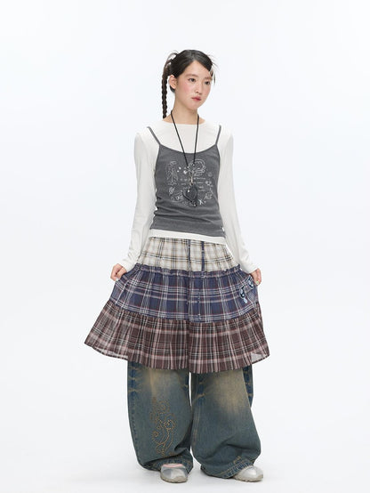 BETWEENAND Gray Glitter Print Faux Two Piece Vest Women&