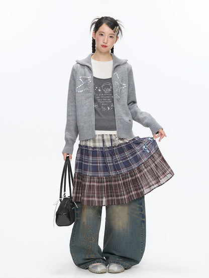 BETWEENAND Gray Glitter Print Faux Two Piece Vest Women&