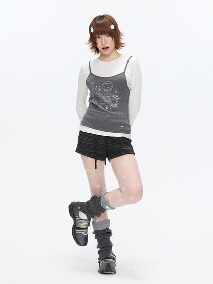 BETWEENAND Gray Glitter Print Faux Two Piece Vest Women&