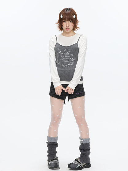 BETWEENAND Gray Glitter Print Faux Two Piece Vest Women&