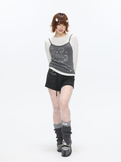 BETWEENAND Gray Glitter Print Faux Two Piece Vest Women&