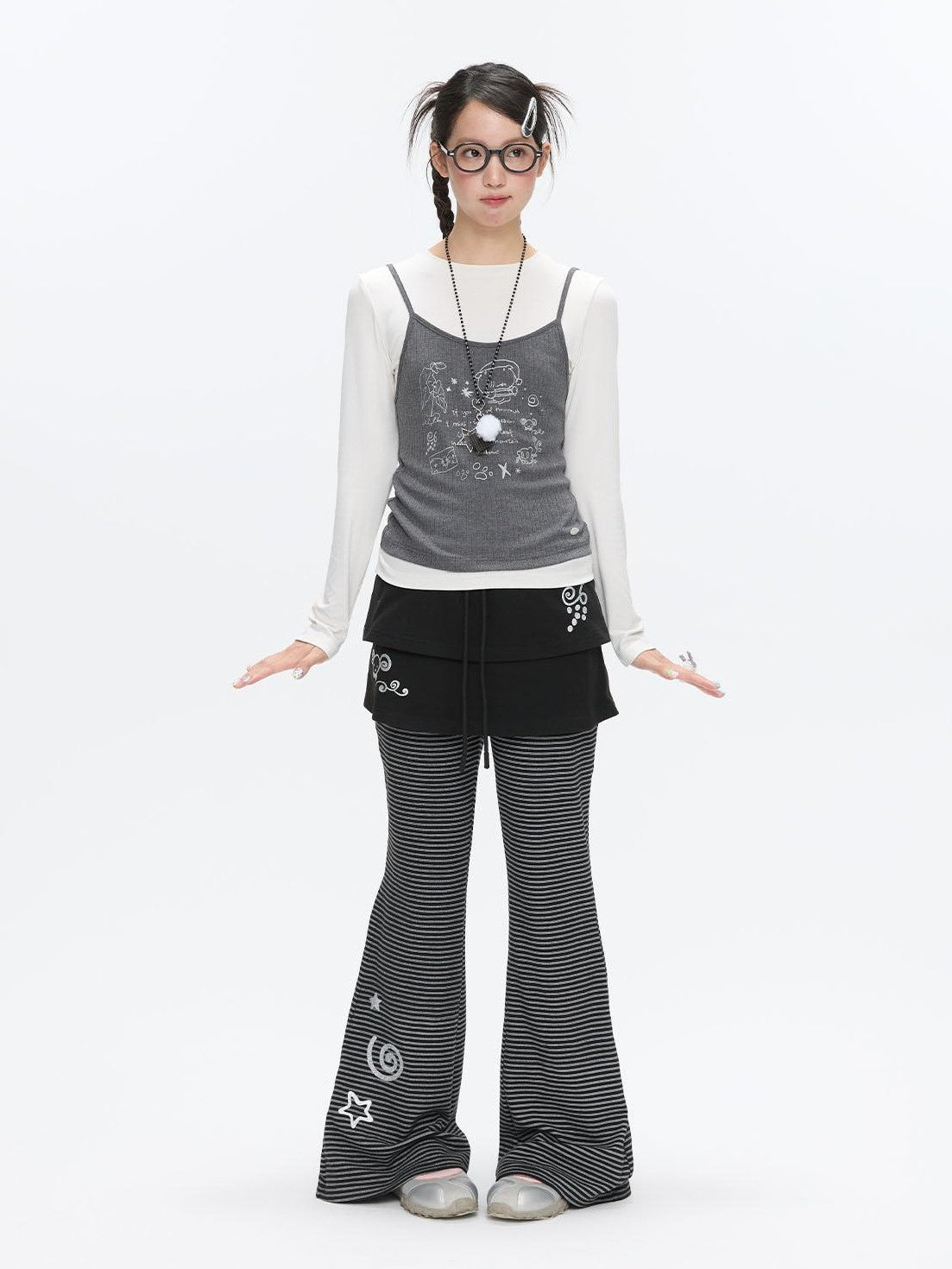 BETWEENAND Gray Glitter Print Faux Two Piece Vest Women&