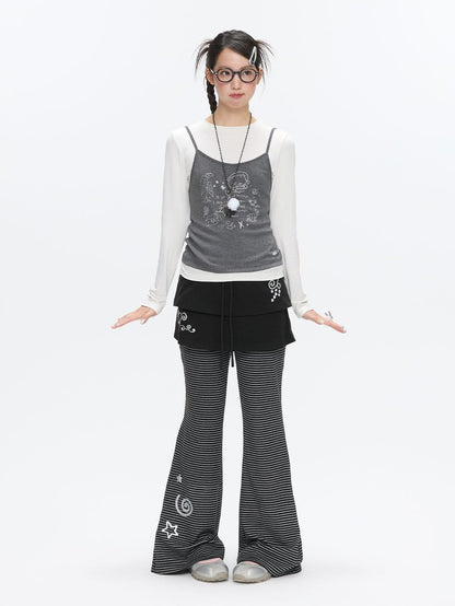 BETWEENAND Gray Glitter Print Faux Two Piece Vest Women&