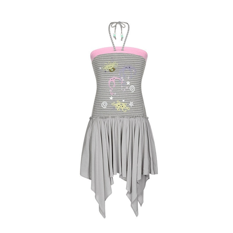 BETWEENAND_Gray_Pink_Striped_Bustier_Asymmetrical_Women&