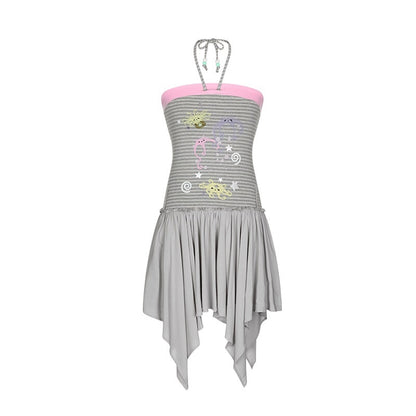 BETWEENAND_Gray_Pink_Striped_Bustier_Asymmetrical_Women&