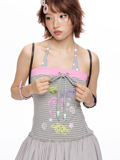 BETWEENAND Gray Pink Striped Bustier Asymmetrical Women&