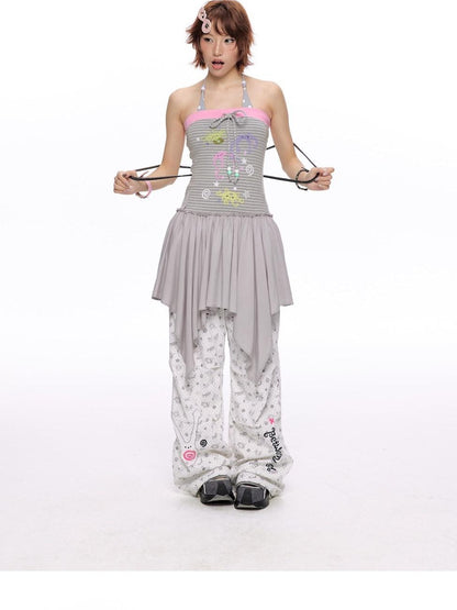 BETWEENAND Gray Pink Striped Bustier Asymmetrical Women&
