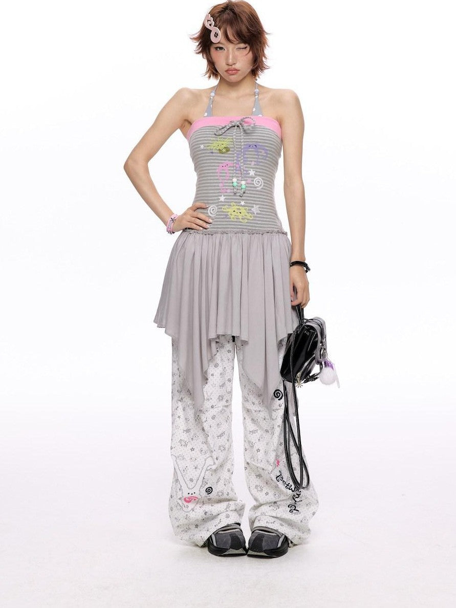 BETWEENAND Gray Pink Striped Bustier Asymmetrical Women&