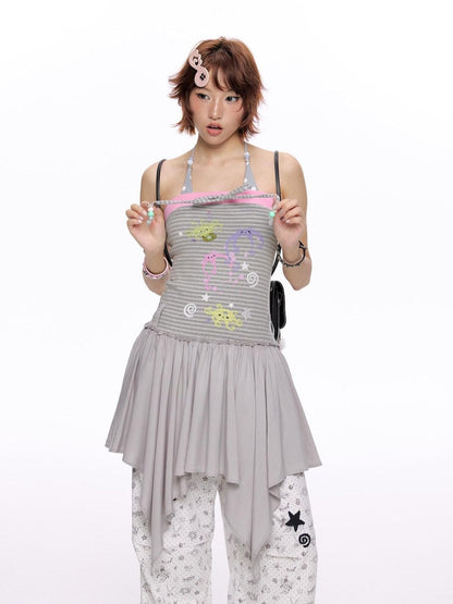 BETWEENAND Gray Pink Striped Bustier Asymmetrical Women&
