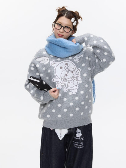 BETWEENAND Gray Polka Dot Applique Angel Embroidery Jacquard Women&