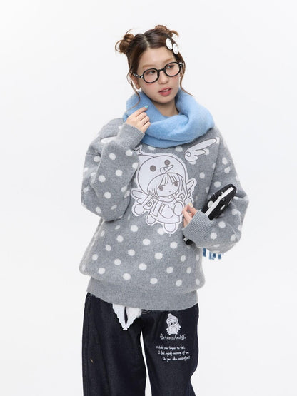 BETWEENAND Gray Polka Dot Applique Angel Embroidery Jacquard Women&