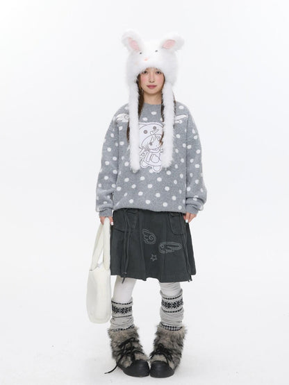 BETWEENAND Gray Polka Dot Applique Angel Embroidery Jacquard Women&
