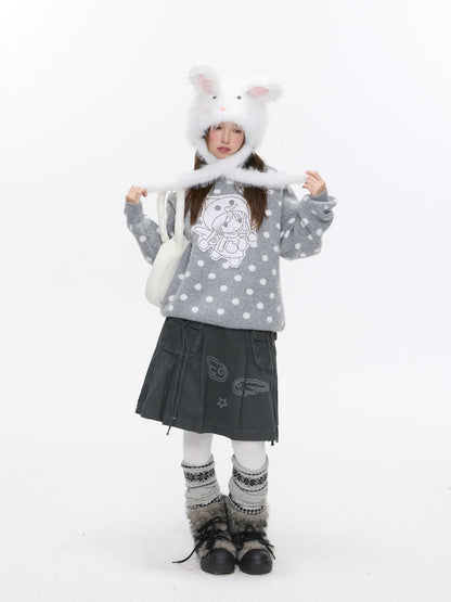 BETWEENAND Gray Polka Dot Applique Angel Embroidery Jacquard Women&
