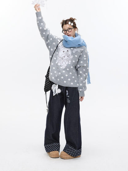 BETWEENAND Gray Polka Dot Applique Angel Embroidery Jacquard Women&