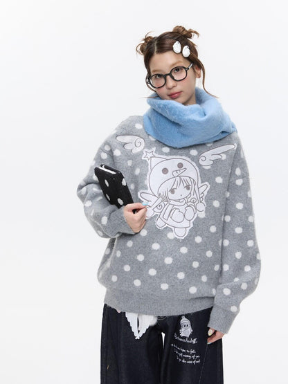 BETWEENAND Gray Polka Dot Applique Angel Embroidery Jacquard Women&