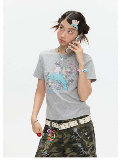 BETWEENAND Gray Rhinestone Print Women&