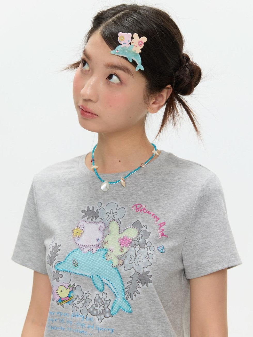 BETWEENAND Gray Rhinestone Print Women&