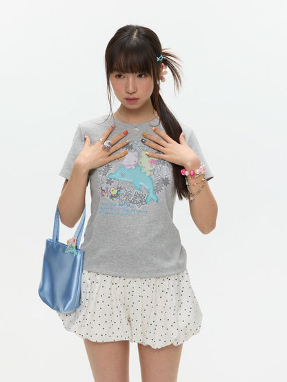 BETWEENAND Gray Rhinestone Print Women&