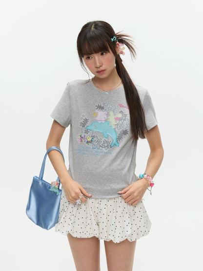 BETWEENAND Gray Rhinestone Print Women&