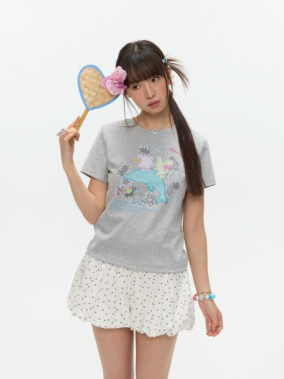 BETWEENAND Gray Rhinestone Print Women&