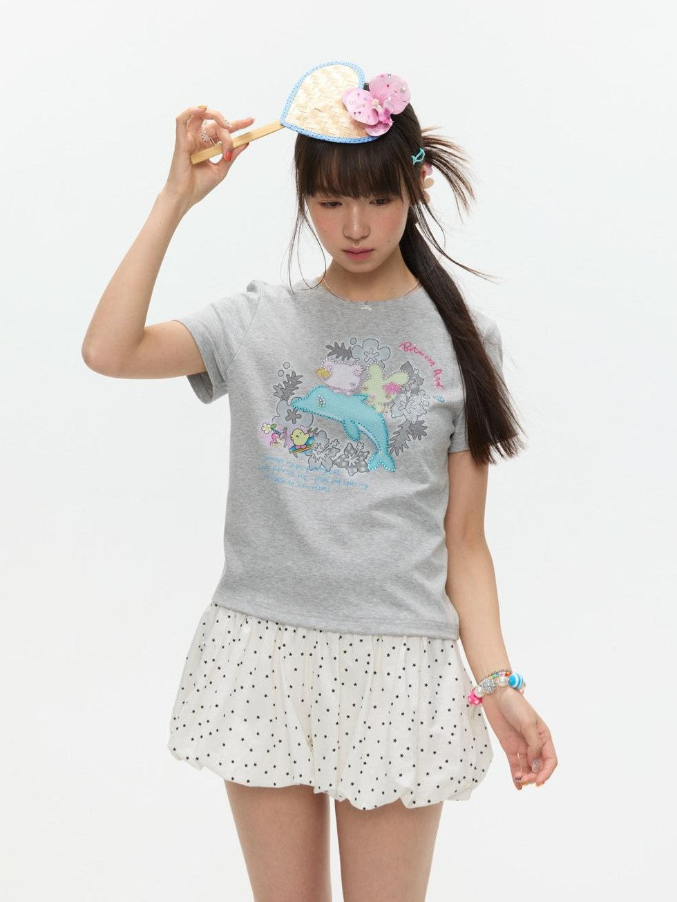 BETWEENAND Gray Rhinestone Print Women&