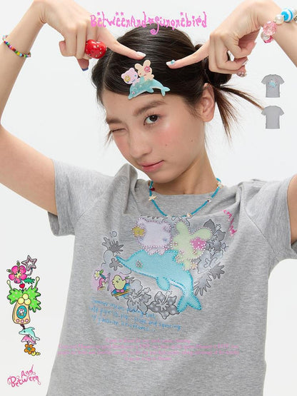 BETWEENAND Gray Rhinestone Print Women&