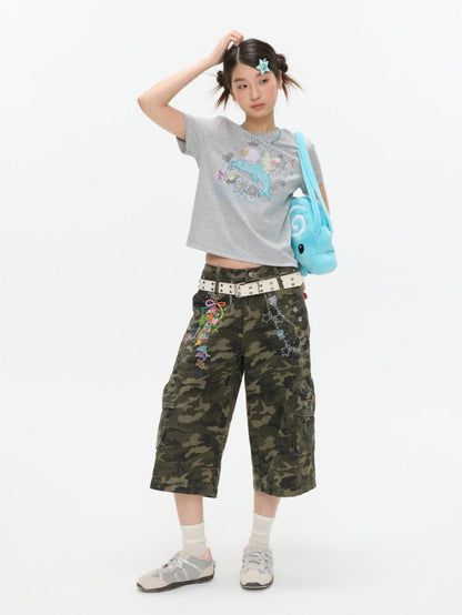 BETWEENAND Gray Rhinestone Print Women&