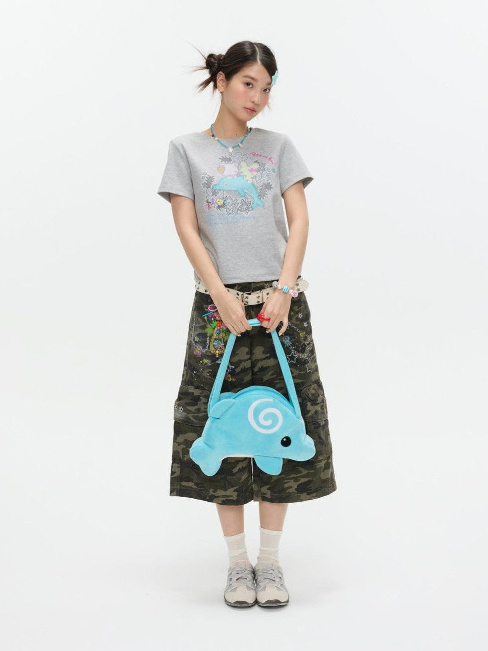 BETWEENAND Gray Rhinestone Print Women&