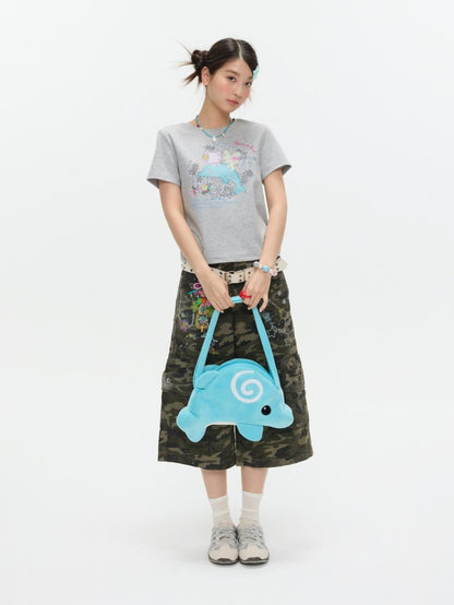 BETWEENAND Gray Rhinestone Print Women&