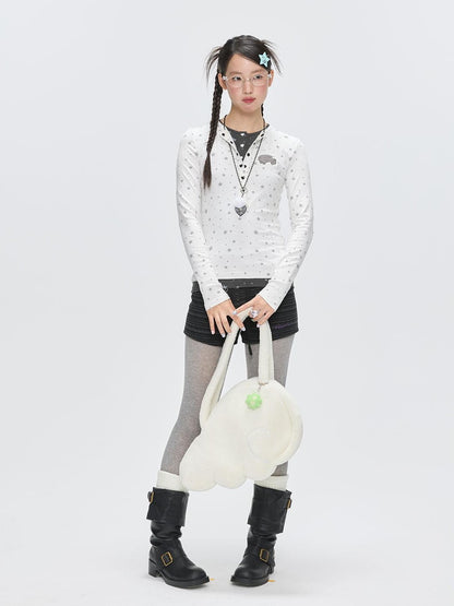 BETWEENAND Gray Star Polka Dot Henley Faux Layered Women&