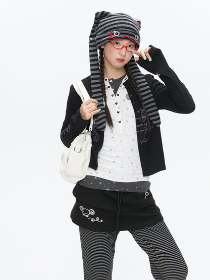 BETWEENAND Gray Star Polka Dot Henley Faux Layered Women&