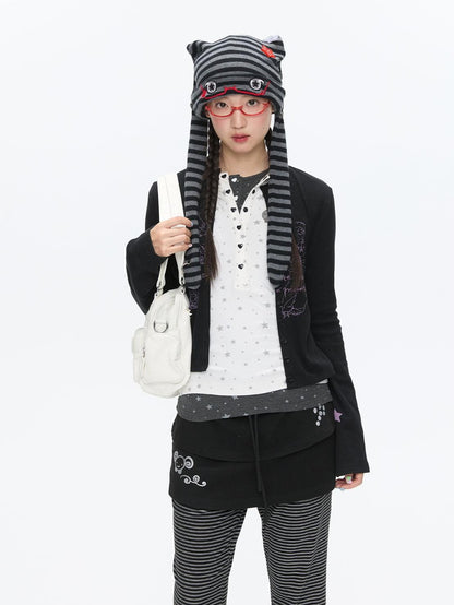BETWEENAND Gray Star Polka Dot Henley Faux Layered Women&