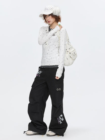 BETWEENAND Gray Star Polka Dot Henley Faux Layered Women&